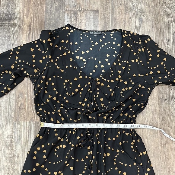 BeBop Black Tan Hearts Mini Dress Sz L Whimsigoth Cute Retro Twee Addams - Picture 6 of 11